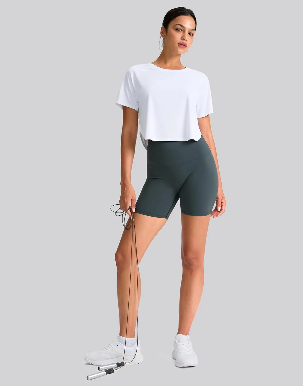 SANTINY Workout Crop Tops for Women Short Sleeve Athletic Shirts Cropped T-Shirt Yoga Gym Tops with Split Hem
