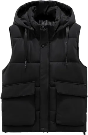 SaoBiiu Men's Winter Sleeveless Jackets Hooded Thick Warm Cotton Padded Vests Men Coat With Big Pockets