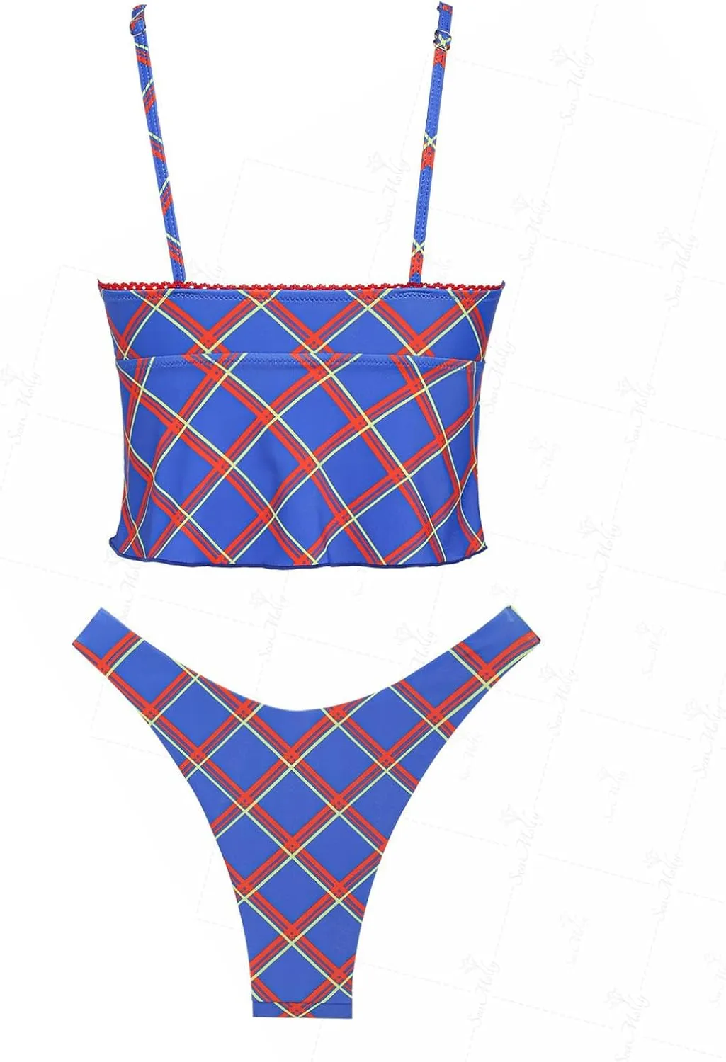 seamoly Lace Jacquard Bowknot Decor Ruffles Tankini Set