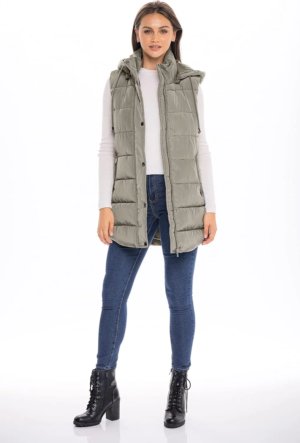 Sebby S.E.B Women's Long Puffer Vest, Quilted Faux Down Filled Hooded Vest for Fall and Winter