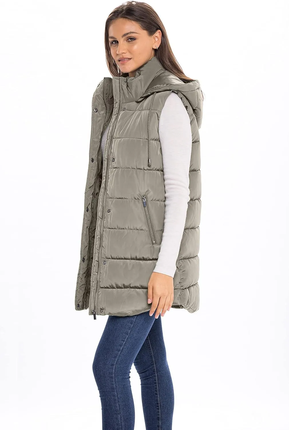 Sebby S.E.B Women's Long Puffer Vest, Quilted Faux Down Filled Hooded Vest for Fall and Winter