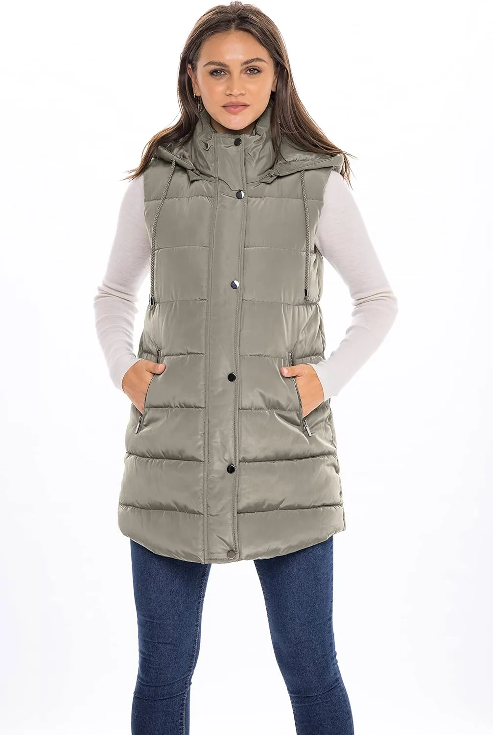 Sebby S.E.B Women's Long Puffer Vest, Quilted Faux Down Filled Hooded Vest for Fall and Winter