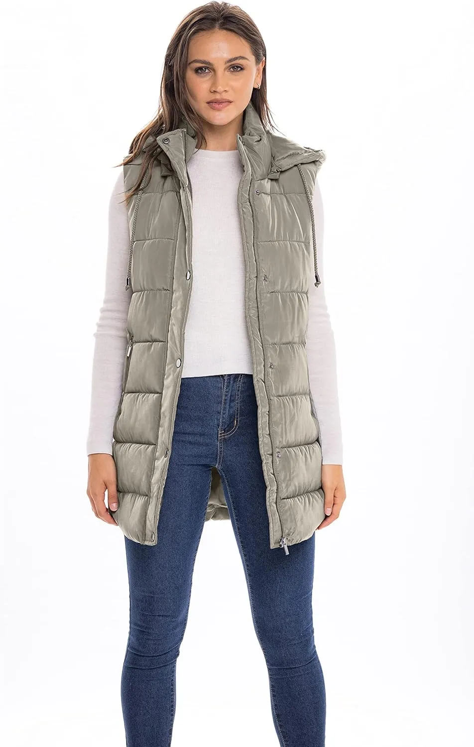 Sebby S.E.B Women's Long Puffer Vest, Quilted Faux Down Filled Hooded Vest for Fall and Winter