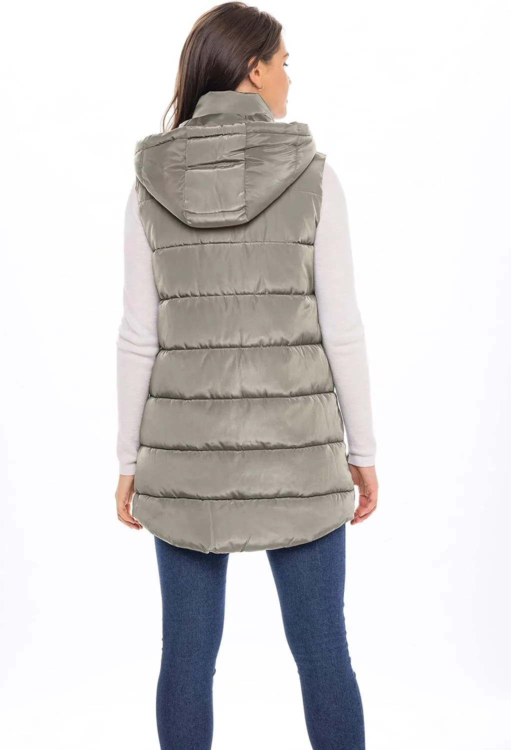 Sebby S.E.B Women's Long Puffer Vest, Quilted Faux Down Filled Hooded Vest for Fall and Winter