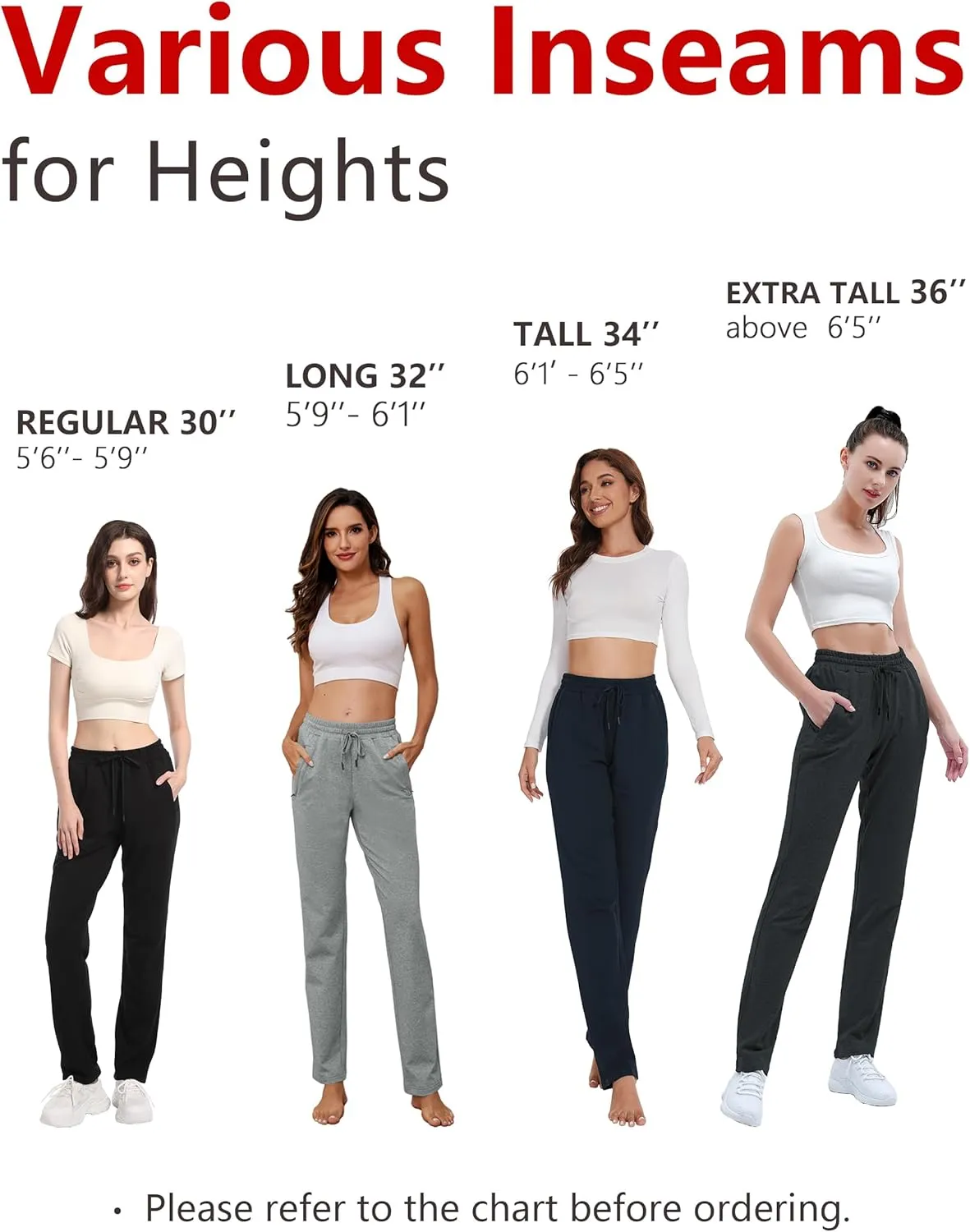 SEVEGO Women's Sweatpants Tall Cotton Yoga Lounge 30"/32"/34"/36" Casual Open Bottom Soft Workout Zipper Pocket Joggers