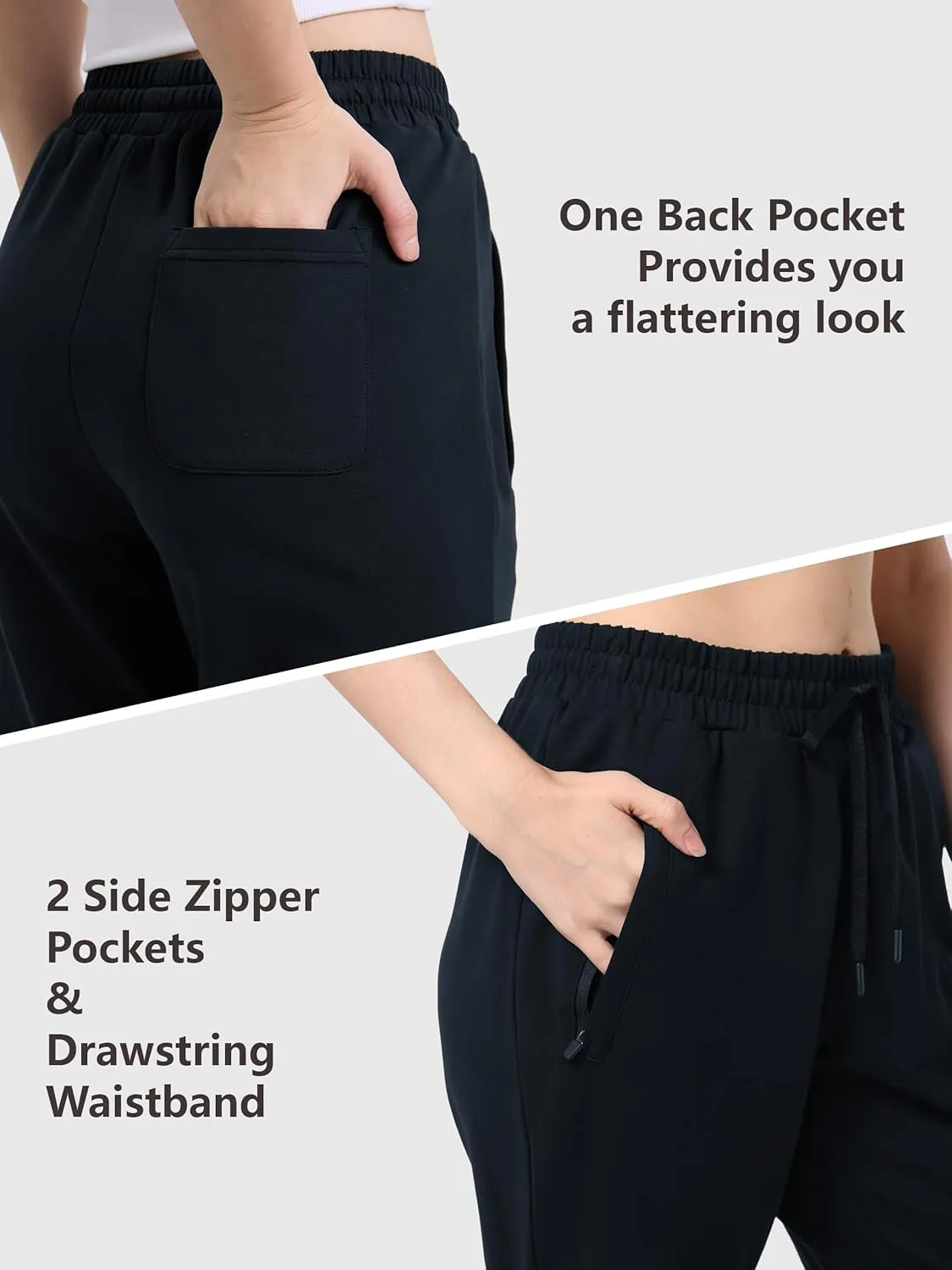 SEVEGO Women's Sweatpants Tall Cotton Yoga Lounge 30"/32"/34"/36" Casual Open Bottom Soft Workout Zipper Pocket Joggers