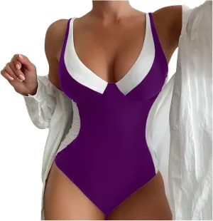 Sexy One Piece Monokinis Bathing Suit Slimming Tummy Control V Neck Swimwear Womens Color Block Sexy Swimsuits