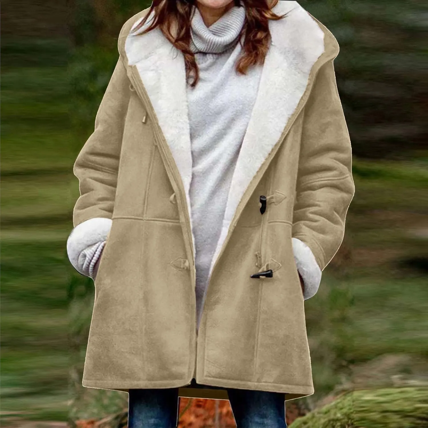 Sherpa Fleece Coats for Women 2024 Plus Size Winter Jacket Hoodie Suede Parka Pea Coats Button Down Coat Outerwear