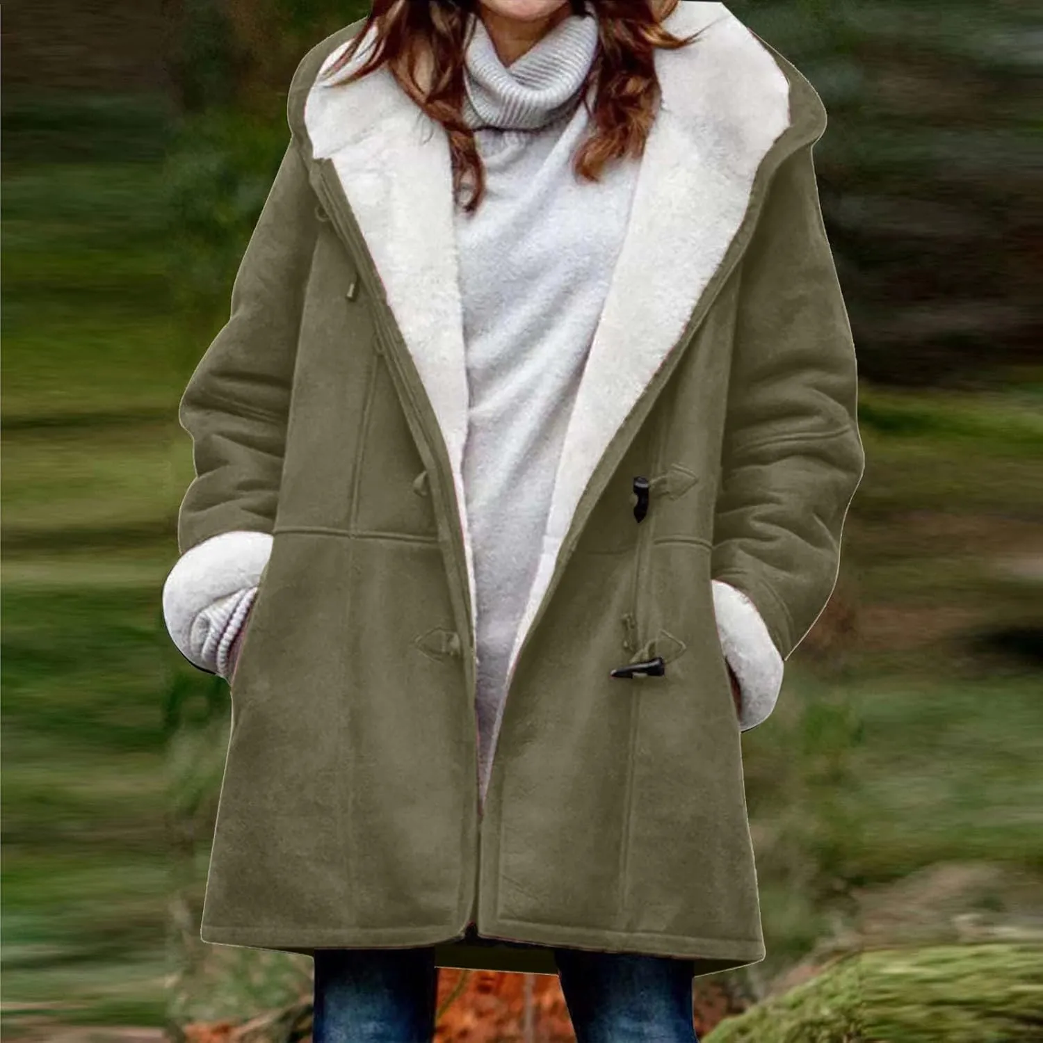 Sherpa Fleece Coats for Women 2024 Plus Size Winter Jacket Hoodie Suede Parka Pea Coats Button Down Coat Outerwear