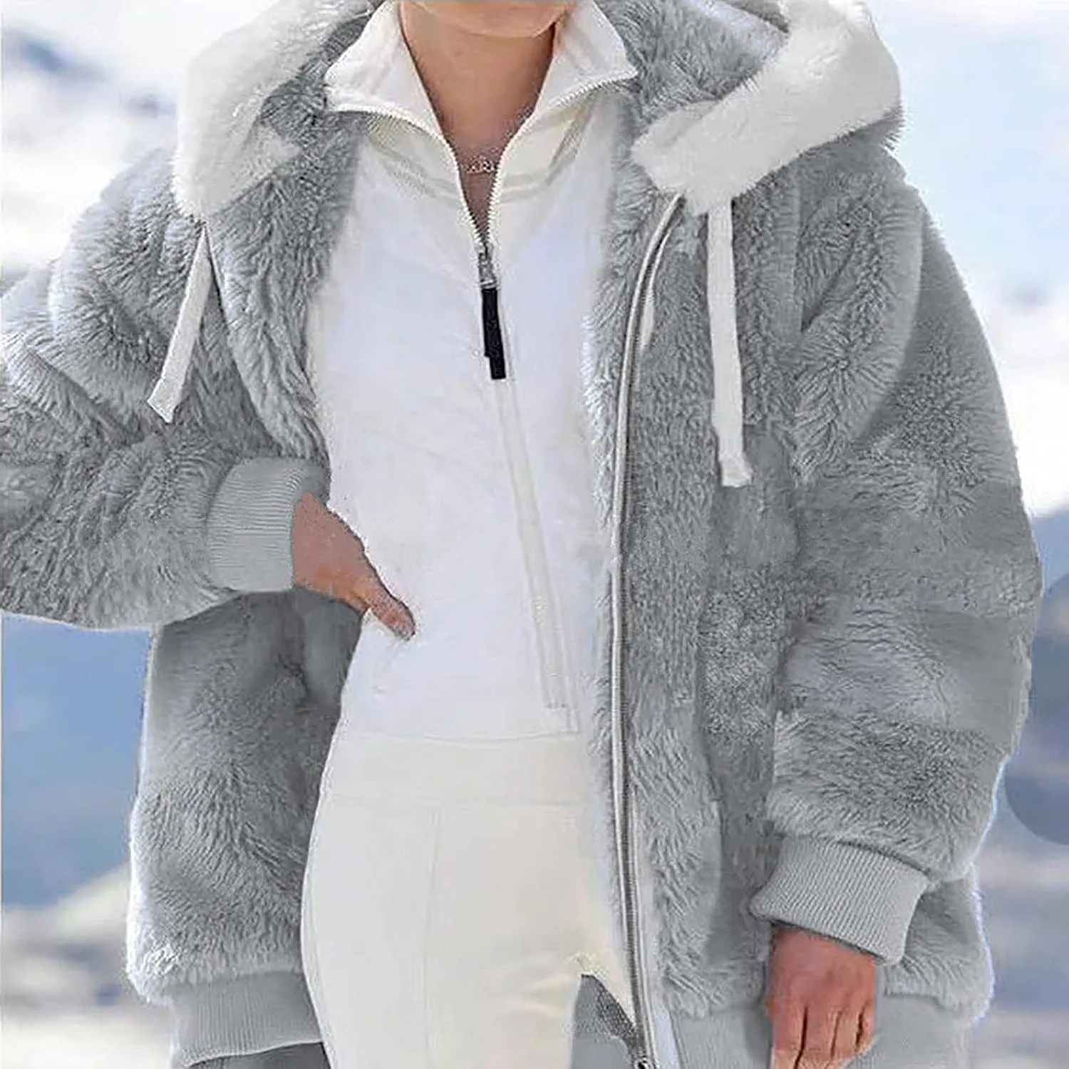 Sherpa Jacket Women Winter Warm Fleece Jackets Oversized Faux Fuzzy Zip up Hoodie Fluffy Outerwear with Pockets