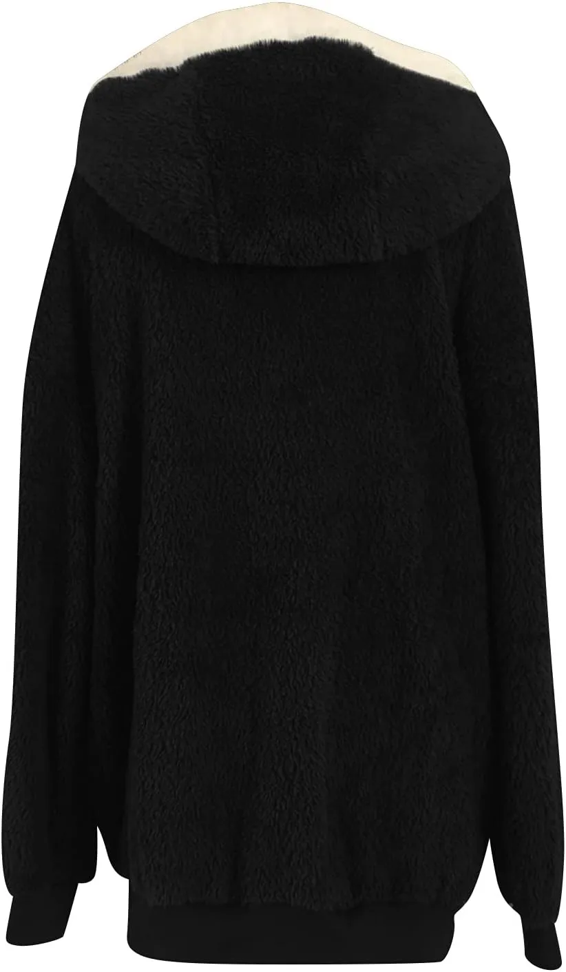 Sherpa Jacket Women Winter Warm Fleece Jackets Oversized Faux Fuzzy Zip up Hoodie Fluffy Outerwear with Pockets
