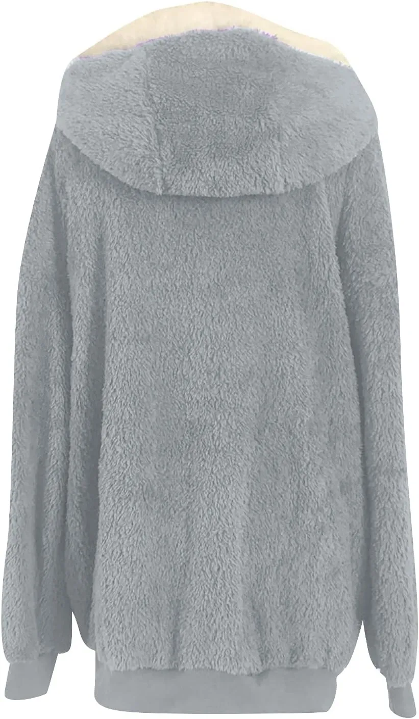 Sherpa Jacket Women Winter Warm Fleece Jackets Oversized Faux Fuzzy Zip up Hoodie Fluffy Outerwear with Pockets
