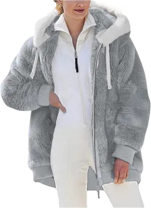 Sherpa Jacket Women Winter Warm Fleece Jackets Oversized Faux Fuzzy Zip up Hoodie Fluffy Outerwear with Pockets