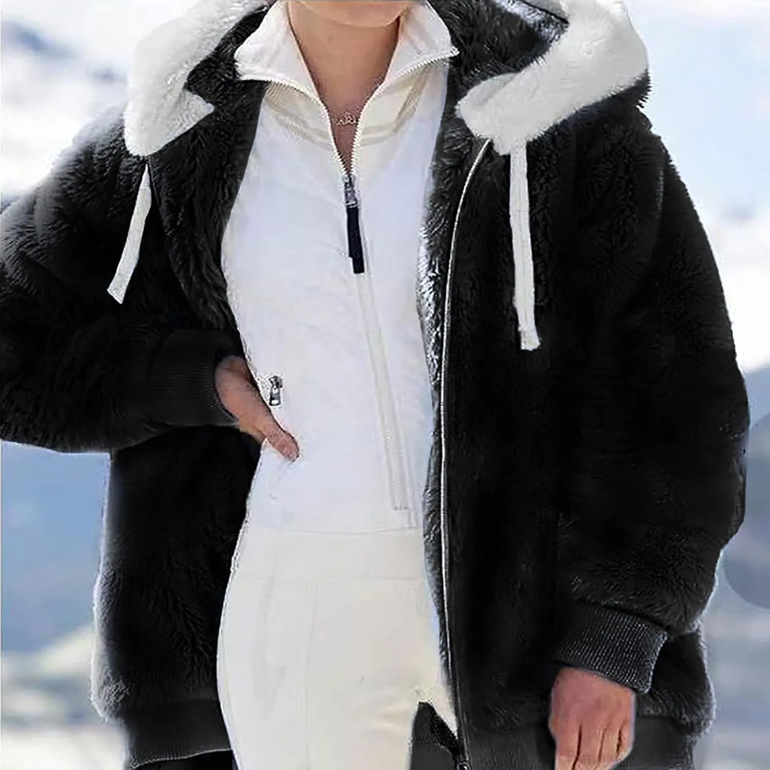 Sherpa Jacket Women Winter Warm Fleece Jackets Oversized Faux Fuzzy Zip up Hoodie Fluffy Outerwear with Pockets