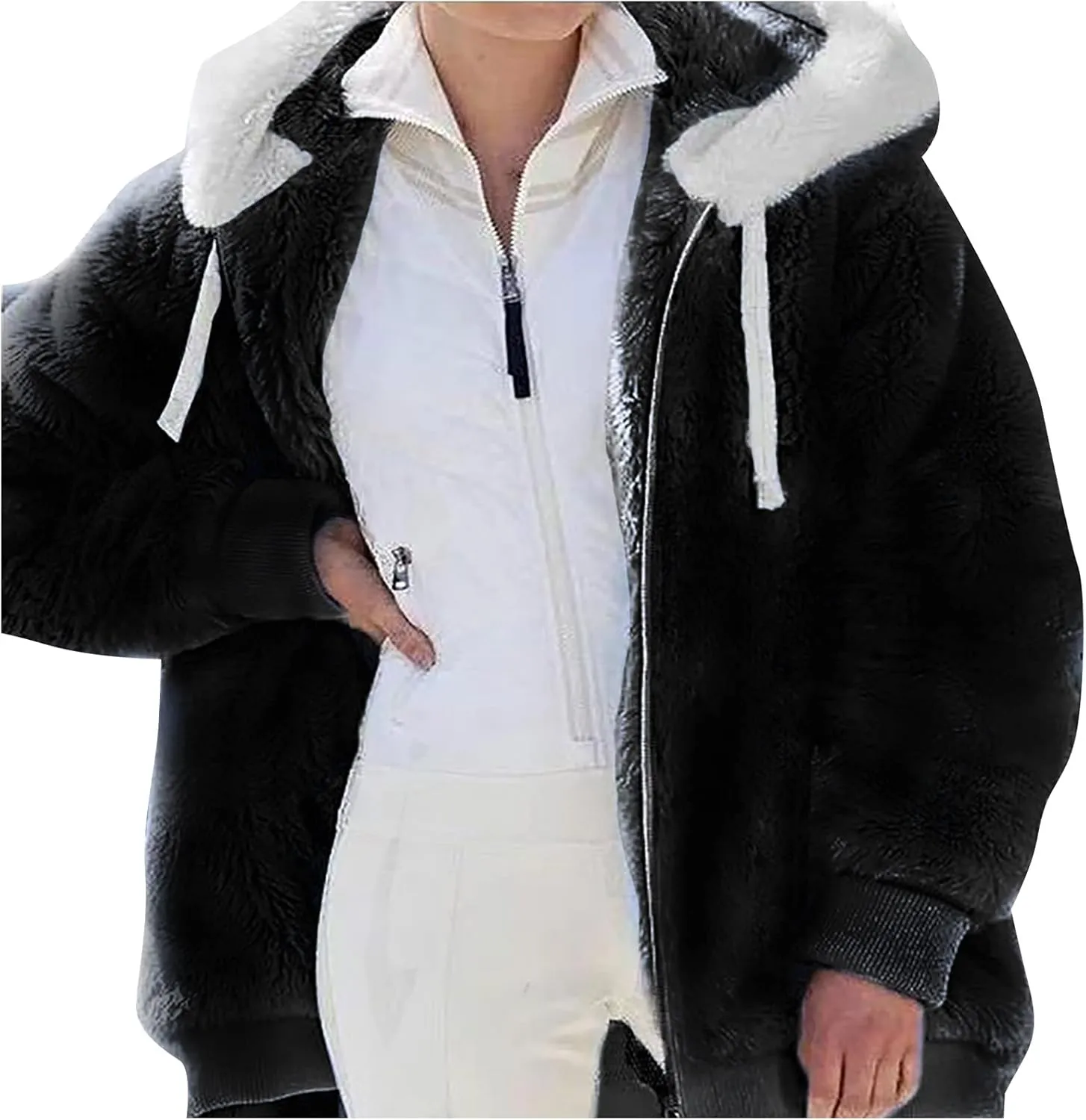 Sherpa Jacket Women Winter Warm Fleece Jackets Oversized Faux Fuzzy Zip up Hoodie Fluffy Outerwear with Pockets