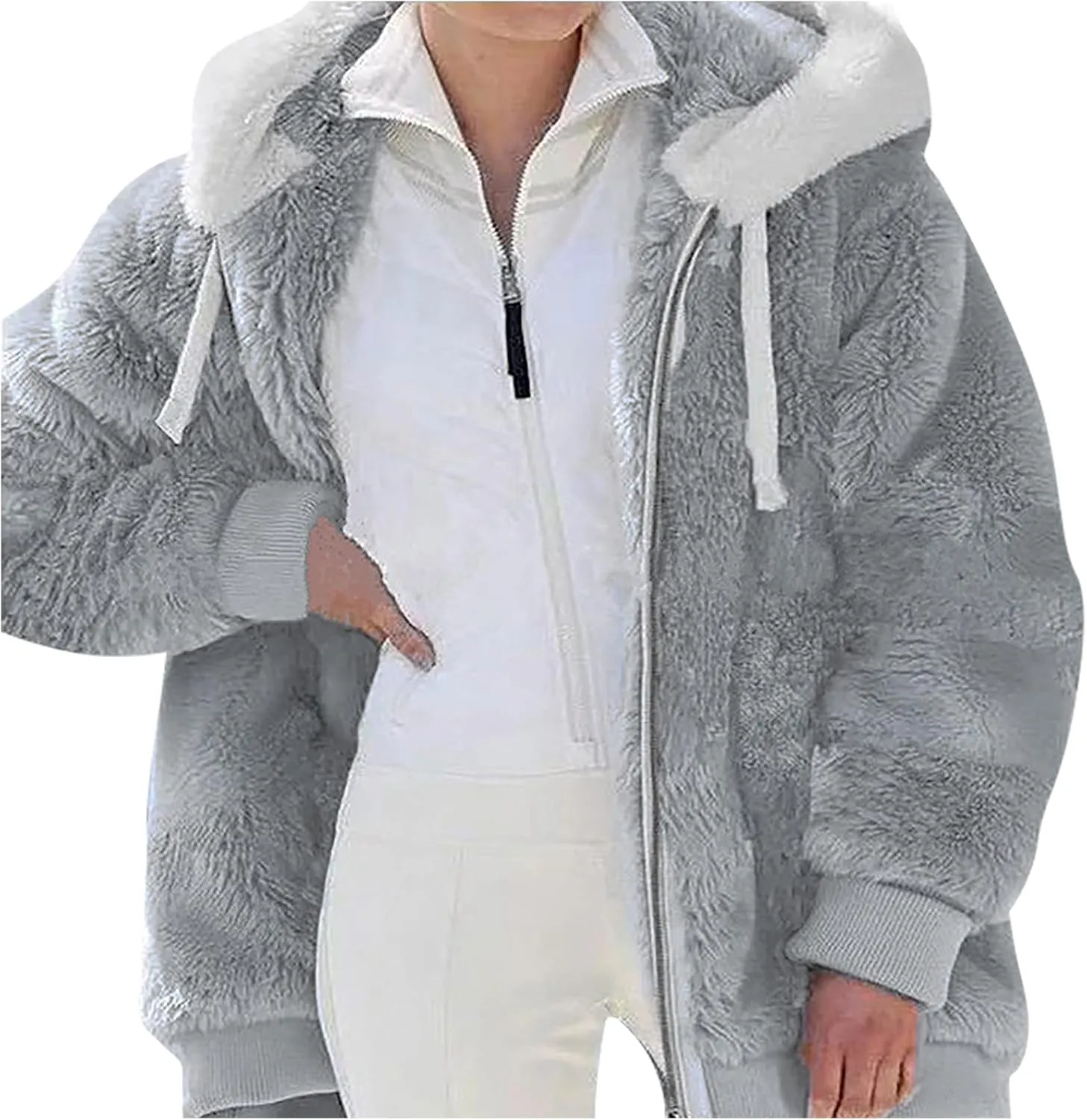 Sherpa Jacket Women Winter Warm Fleece Jackets Oversized Faux Fuzzy Zip up Hoodie Fluffy Outerwear with Pockets