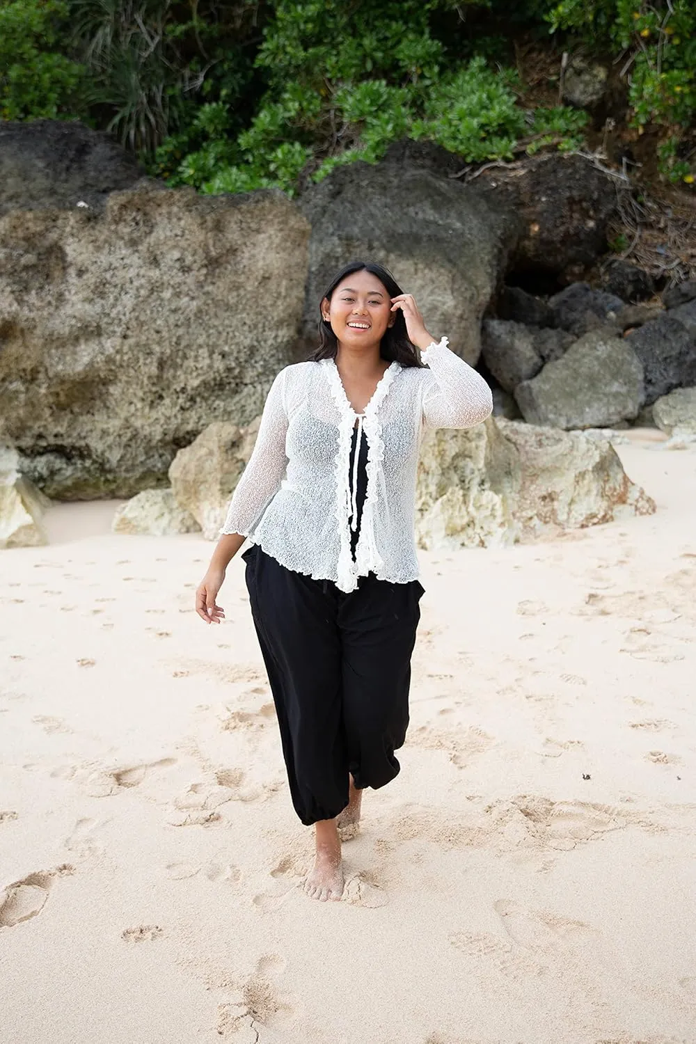 SHU-SHI Womens Plus Size Ruffle Shrug Tie Top Open Front Cardigan Lightweight Knit XL 2X 3X 4X Bolero Sweater