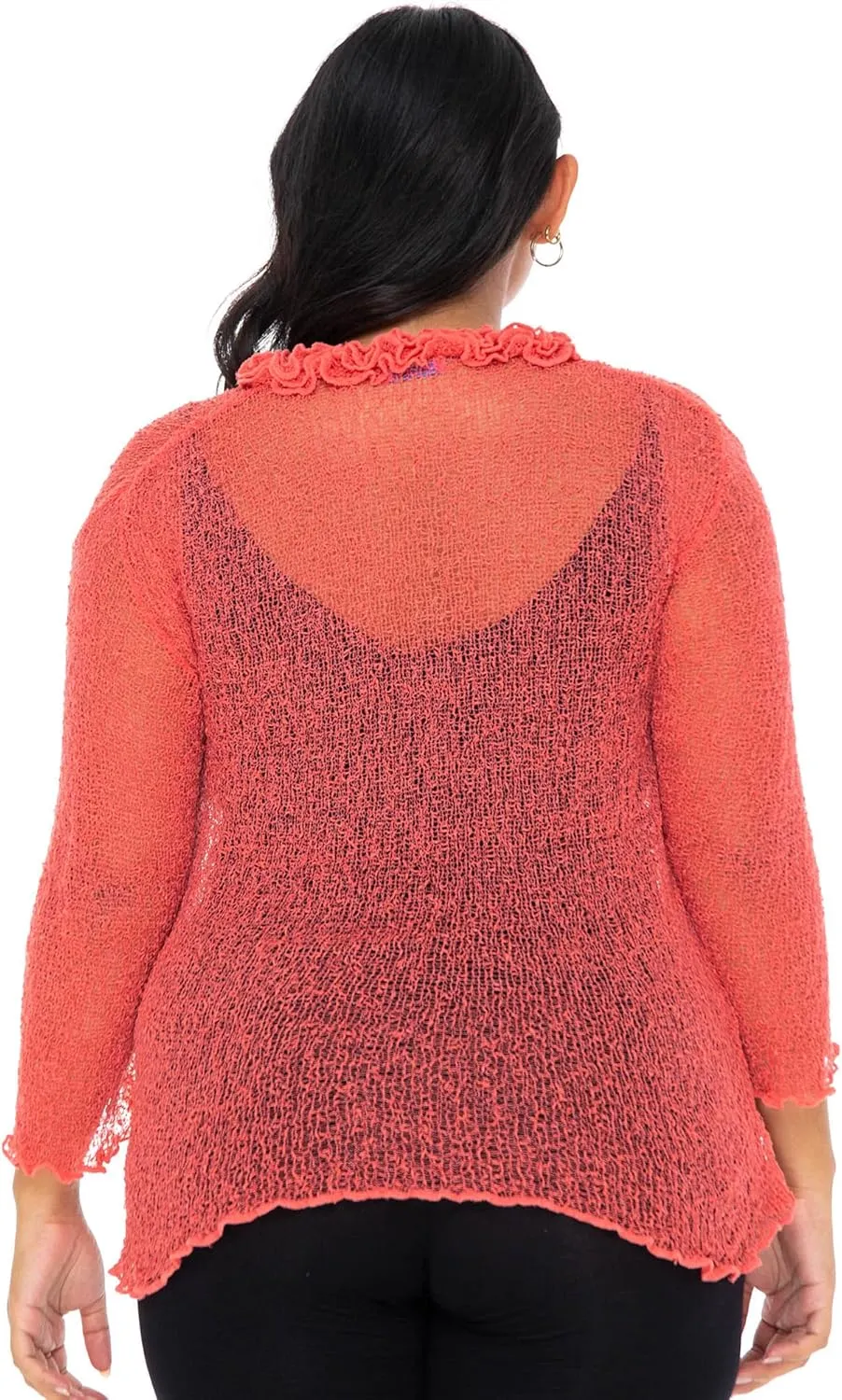 SHU-SHI Womens Plus Size Ruffle Shrug Tie Top Open Front Cardigan Lightweight Knit XL 2X 3X 4X Bolero Sweater