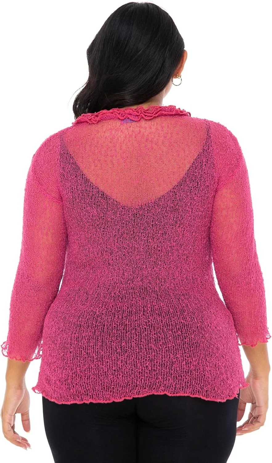 SHU-SHI Womens Plus Size Ruffle Shrug Tie Top Open Front Cardigan Lightweight Knit XL 2X 3X 4X Bolero Sweater