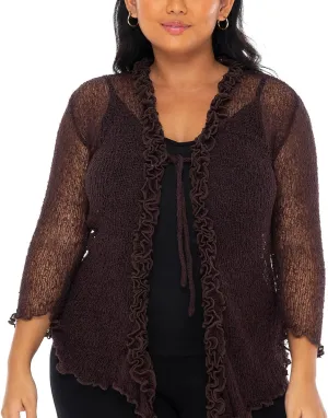 SHU-SHI Womens Plus Size Ruffle Shrug Tie Top Open Front Cardigan Lightweight Knit XL 2X 3X 4X Bolero Sweater