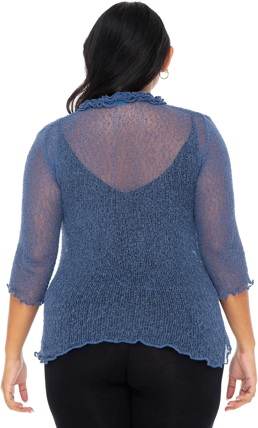 SHU-SHI Womens Plus Size Ruffle Shrug Tie Top Open Front Cardigan Lightweight Knit XL 2X 3X 4X Bolero Sweater