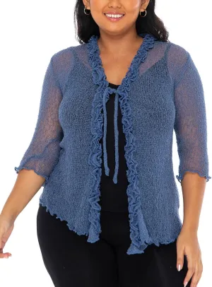 SHU-SHI Womens Plus Size Ruffle Shrug Tie Top Open Front Cardigan Lightweight Knit XL 2X 3X 4X Bolero Sweater