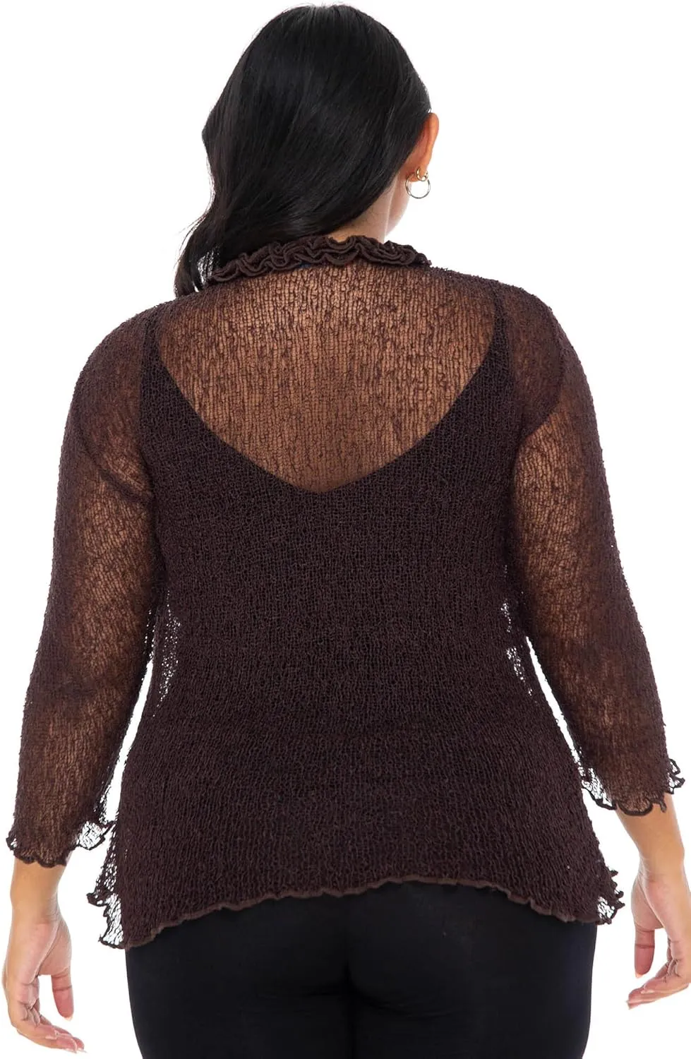 SHU-SHI Womens Plus Size Ruffle Shrug Tie Top Open Front Cardigan Lightweight Knit XL 2X 3X 4X Bolero Sweater
