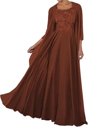 SIPUHK 2 Pieces Mother of The Bride Dresses with Jacket Lace Chiffon 3/4 Sleeve Long Formal Dress for Women Wedding Guest
