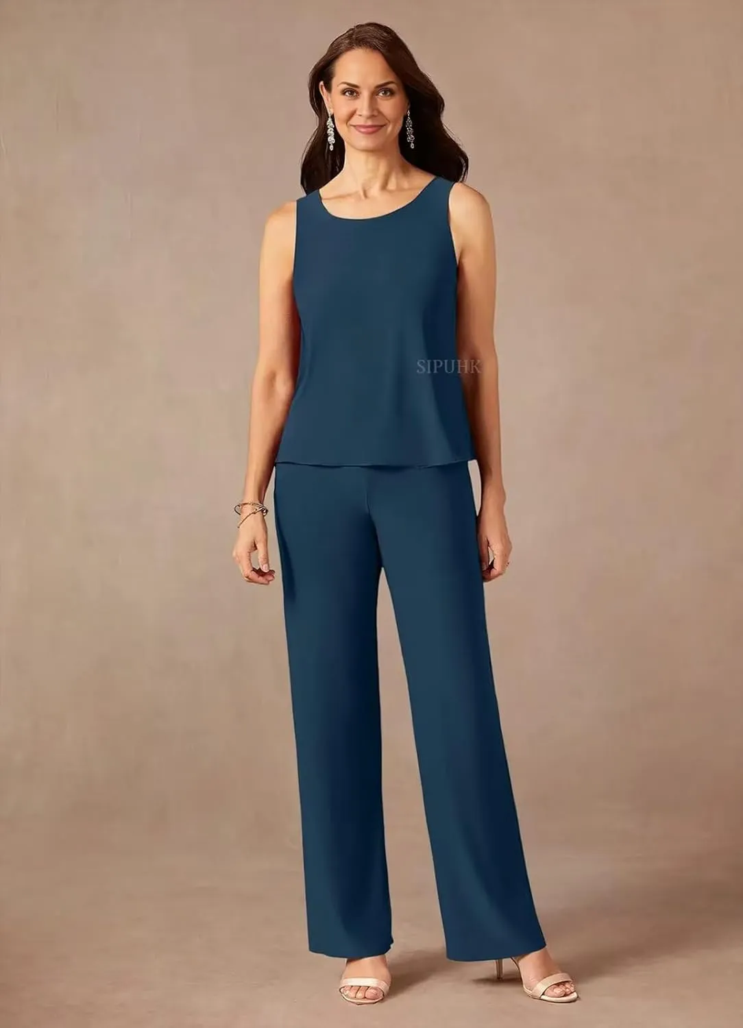 SIPUHK 3 Pieces Mother of The Bride Pantsuits with Jackets Lace 3/4 Sleeve Classy Formal Pant Suits for Women Dressy