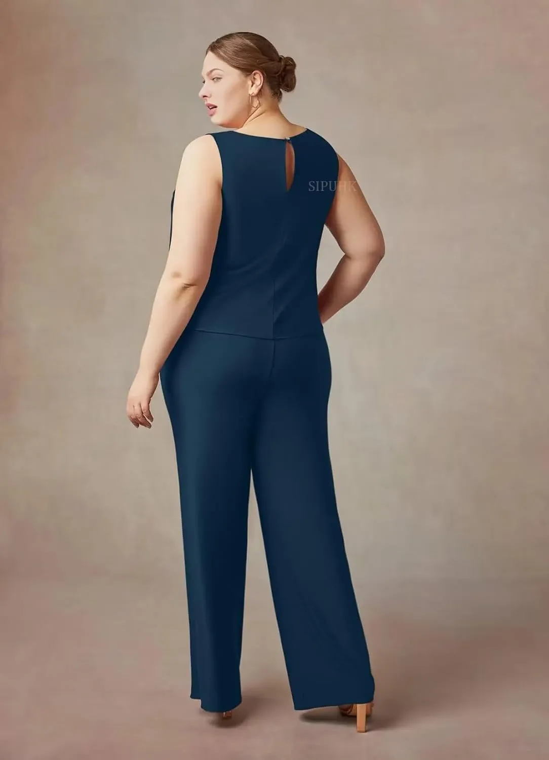 SIPUHK 3 Pieces Mother of The Bride Pantsuits with Jackets Lace 3/4 Sleeve Classy Formal Pant Suits for Women Dressy
