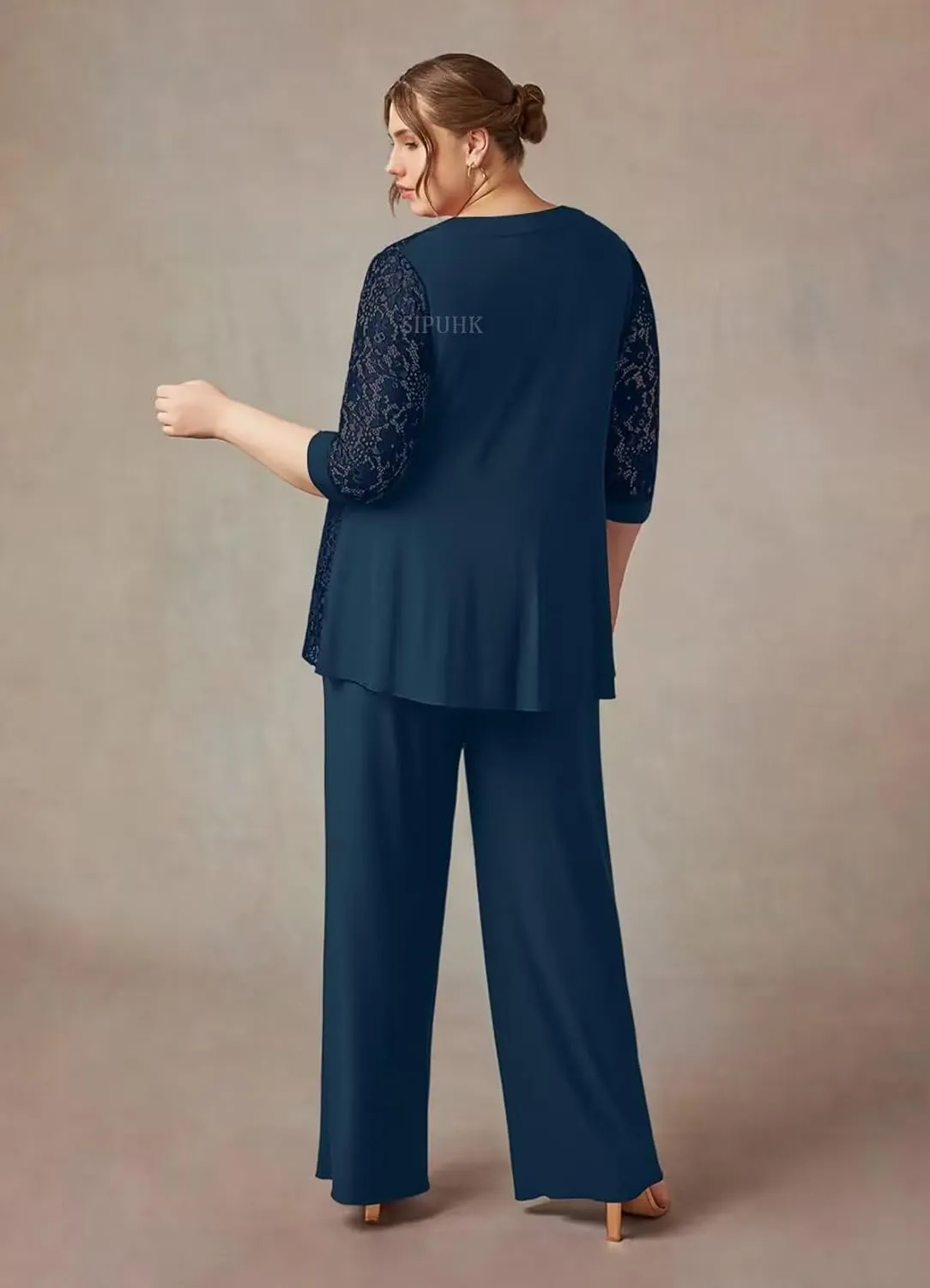 SIPUHK 3 Pieces Mother of The Bride Pantsuits with Jackets Lace 3/4 Sleeve Classy Formal Pant Suits for Women Dressy