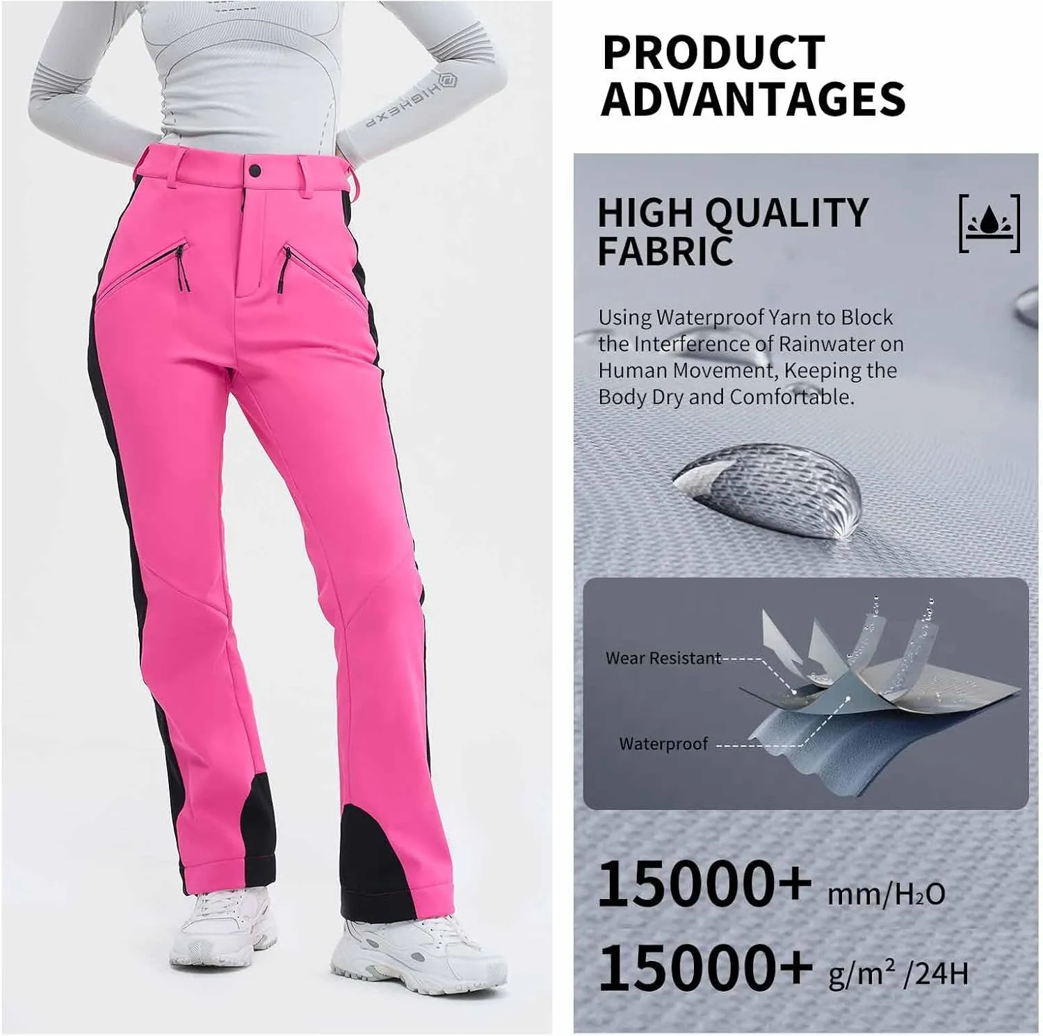Ski Pants for Women Snow Fleece Lined Snowboard Soft Shell Slim Fit Fitted Waterproof Windproof Warm