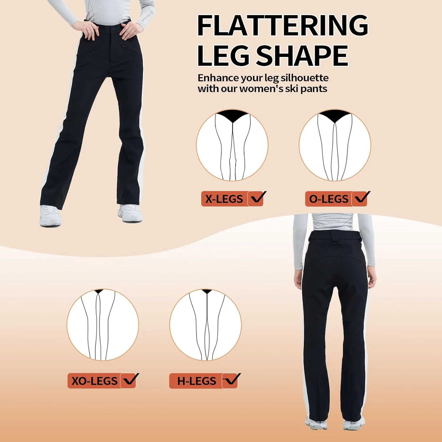 Ski Pants for Women Snow Fleece Lined Snowboard Soft Shell Slim Fit Fitted Waterproof Windproof Warm