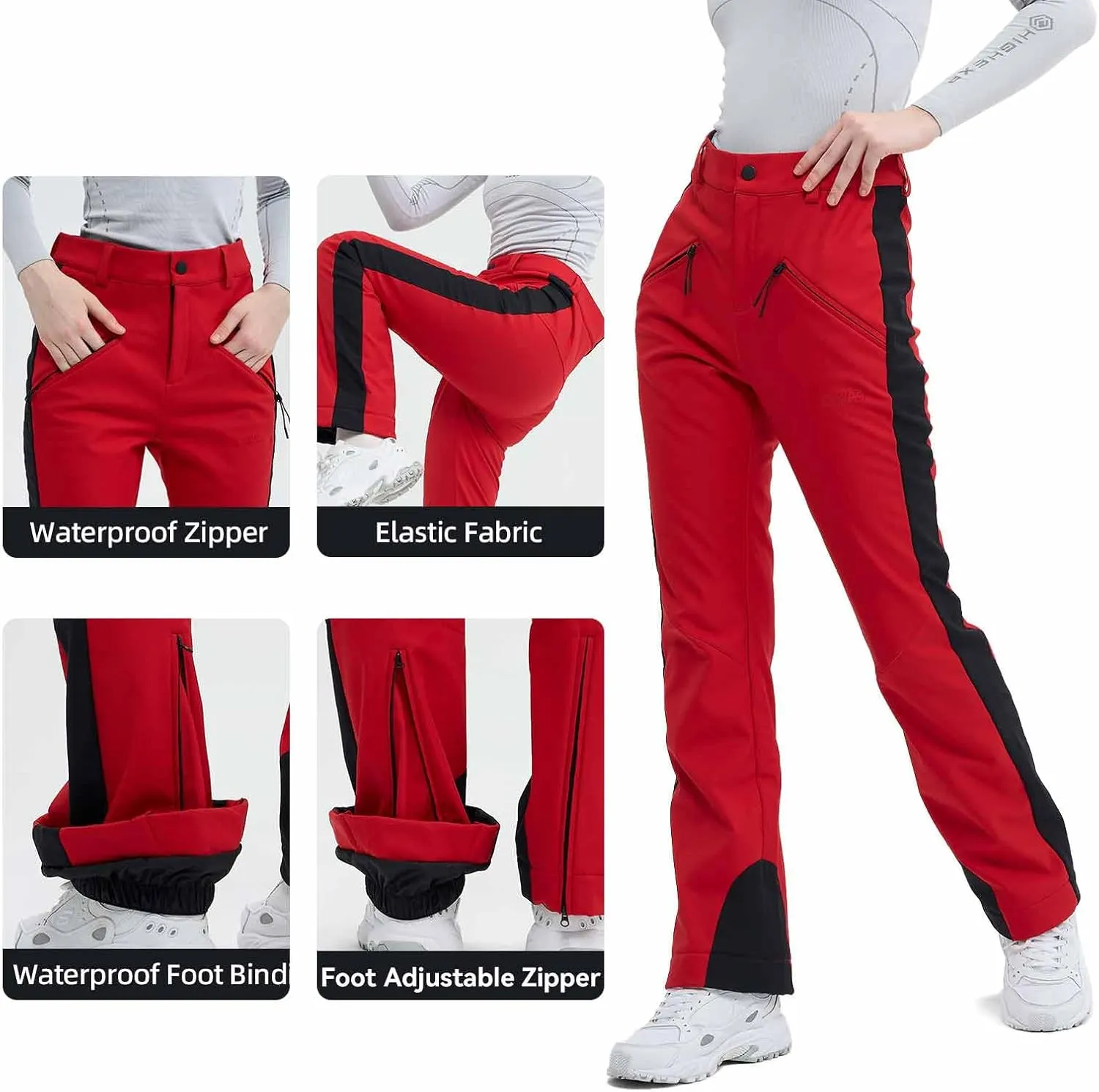 Ski Pants for Women Snow Fleece Lined Snowboard Soft Shell Slim Fit Fitted Waterproof Windproof Warm