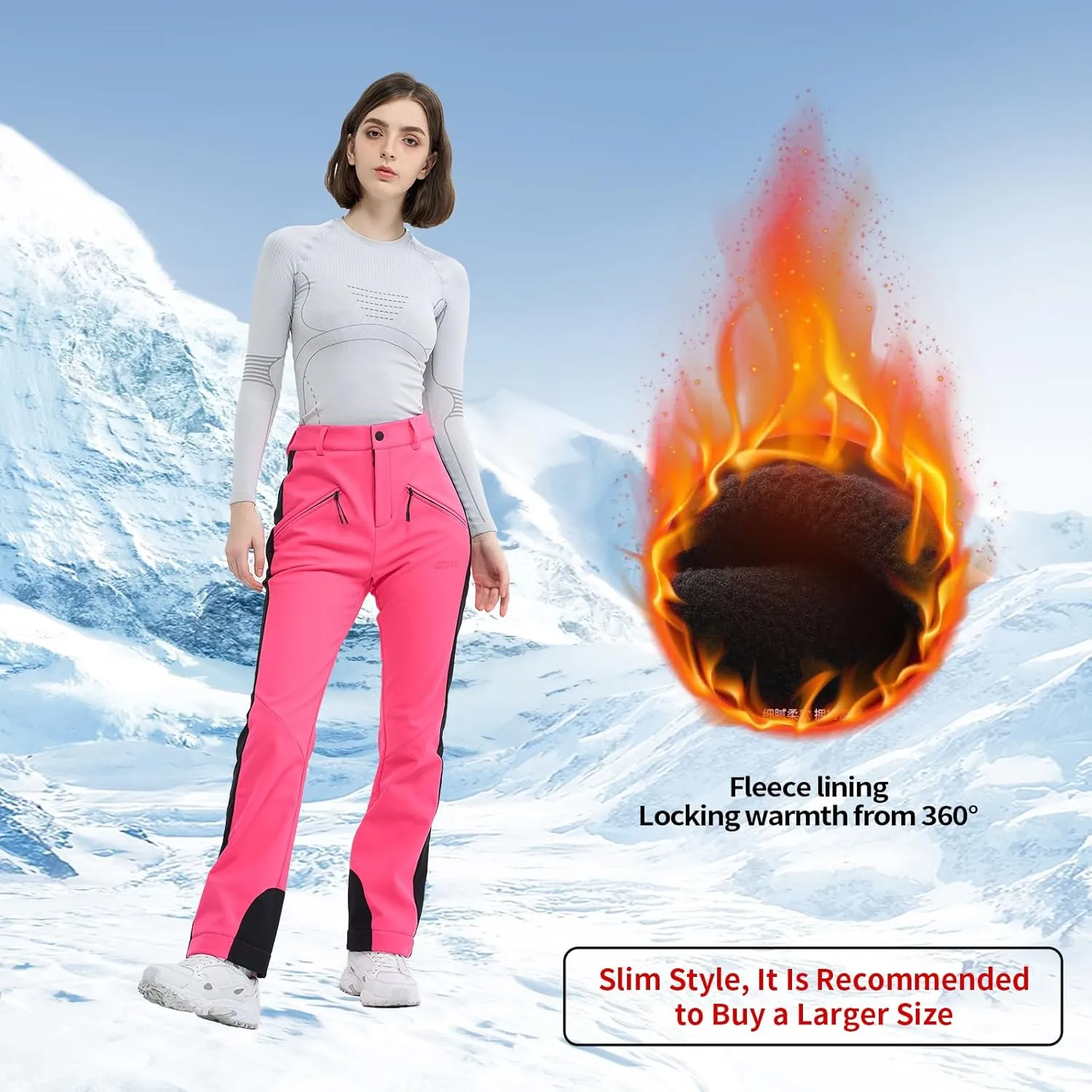 Ski Pants for Women Snow Fleece Lined Snowboard Soft Shell Slim Fit Fitted Waterproof Windproof Warm