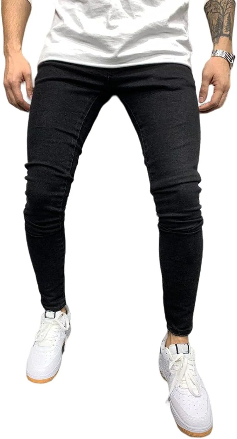 Skinny Jeans for Men Slim Fit Stretch Ripped Tapered Leg Fashion Jeans Distressed Destroyed Holes Skinny Denim Pants