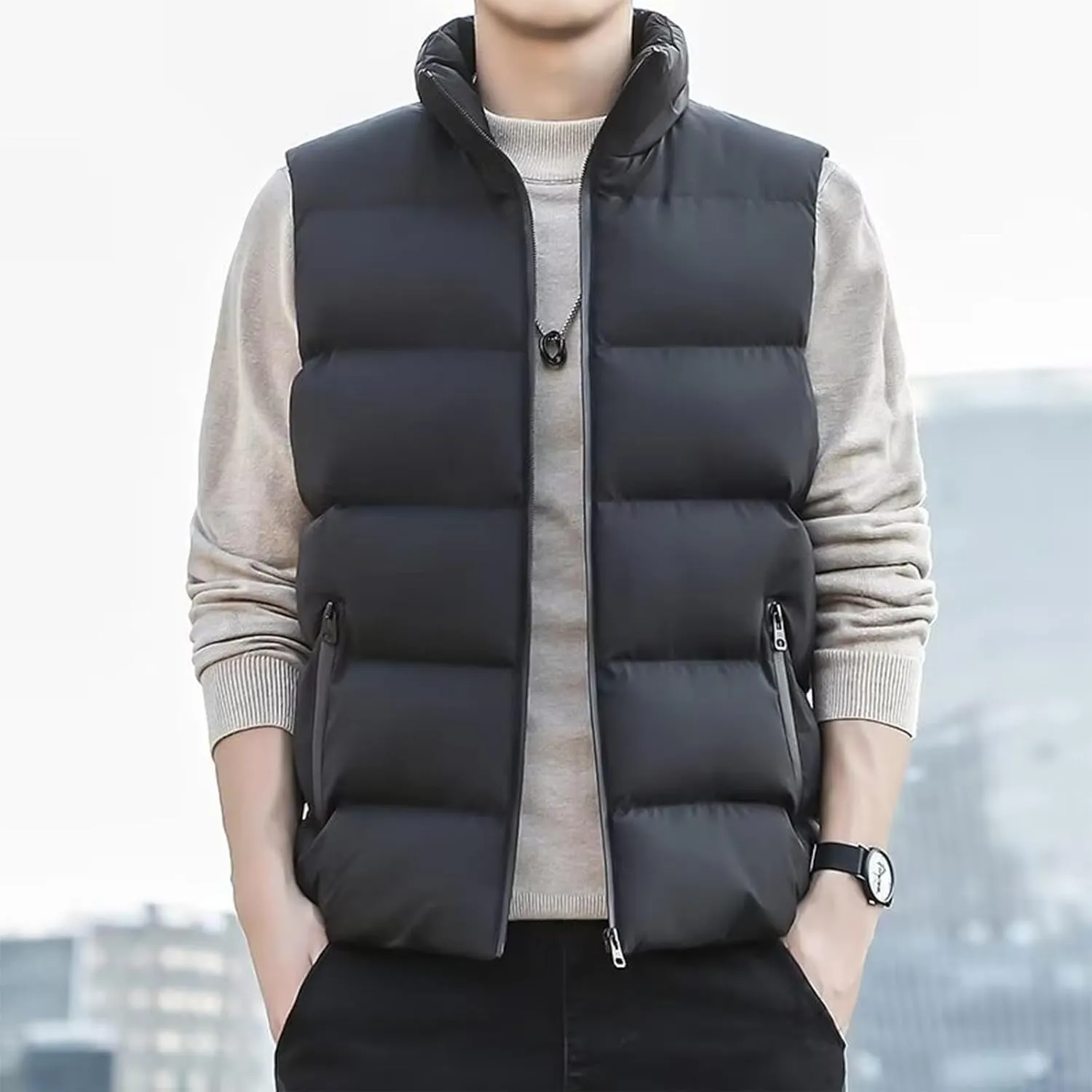 Sleeveless for Mens Fall Winter Neck Cami Tank Thermal Plain Vest Down Jackets Outerwear Mens 2025 Trendy Y2K