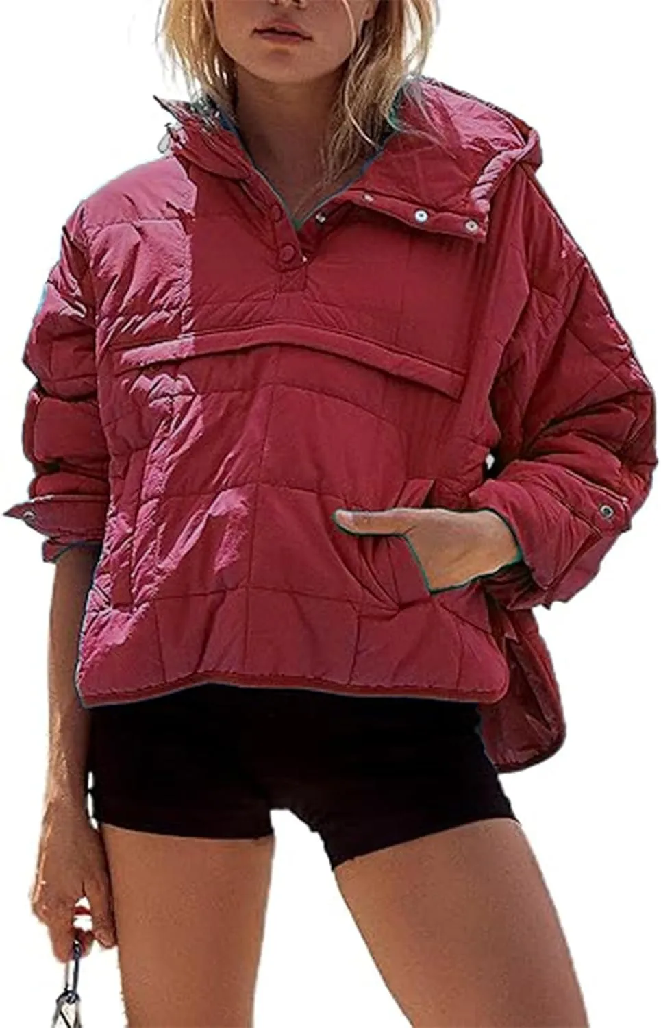SMIDOW Womens Oversized Puffer Jacket Quilted Dolman Hoodies Lightweight Button Down Hooded Pullover Fall Winter Warm Clothes