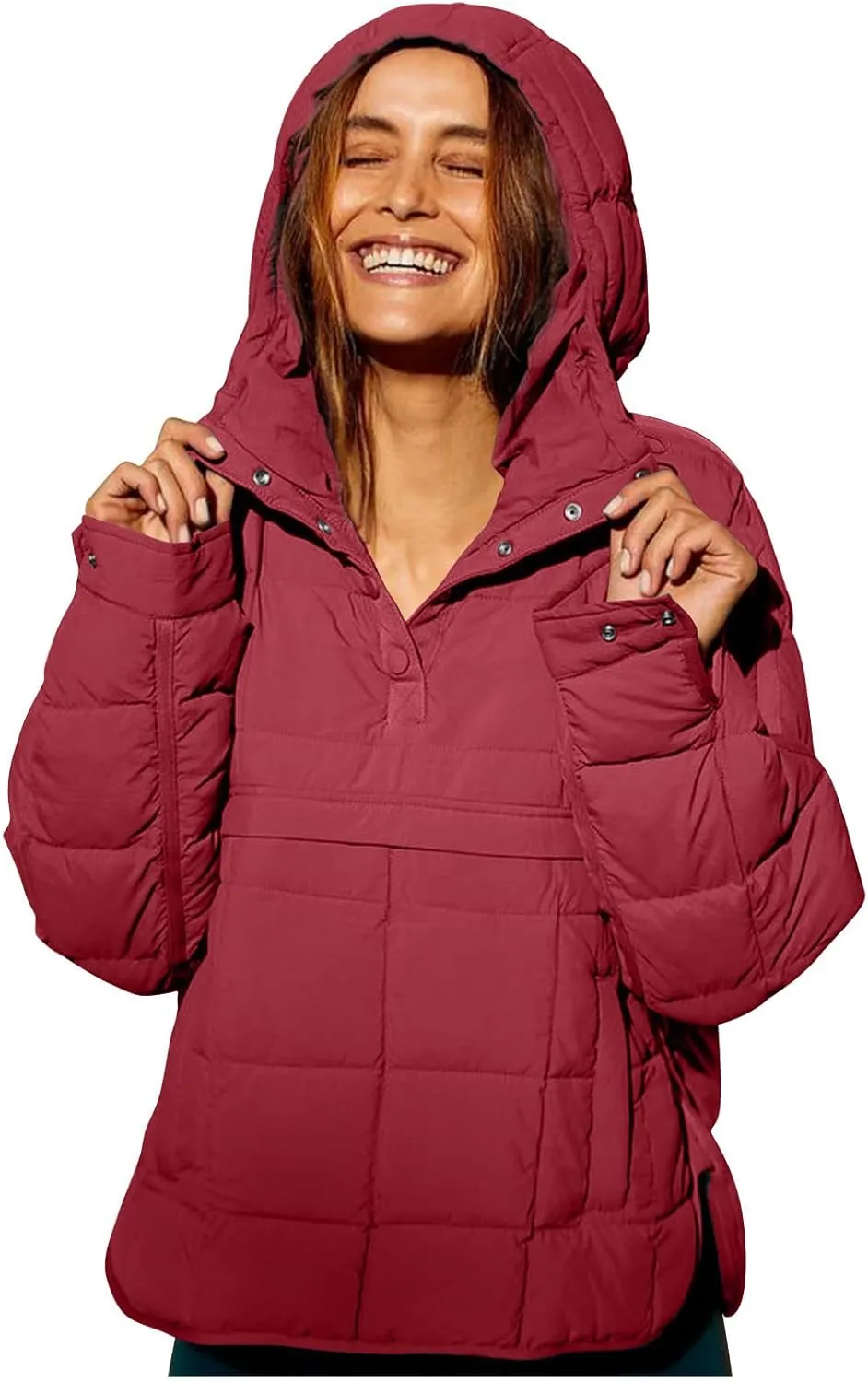 SMIDOW Womens Oversized Puffer Jacket Quilted Dolman Hoodies Lightweight Button Down Hooded Pullover Fall Winter Warm Clothes