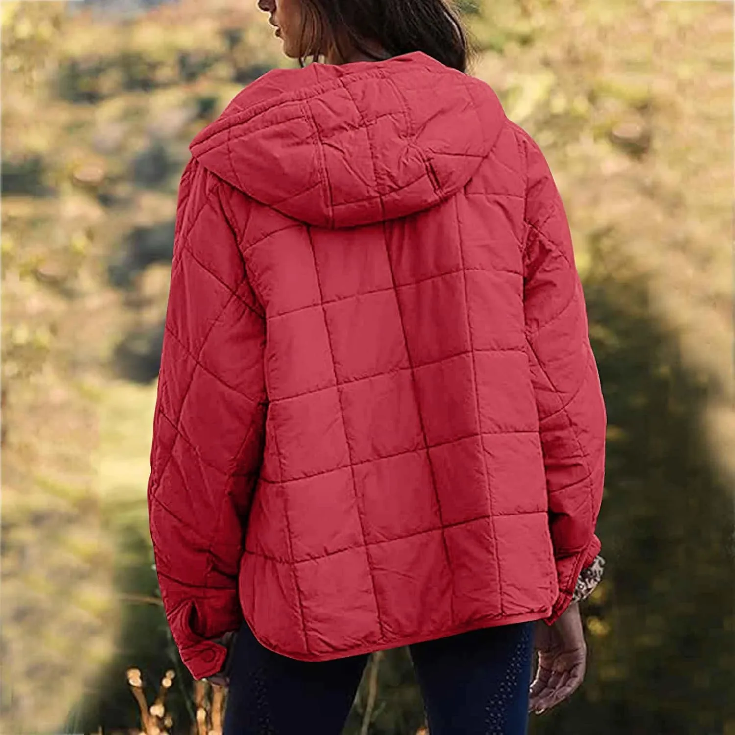 SMIDOW Womens Oversized Puffer Jacket Quilted Dolman Hoodies Lightweight Button Down Hooded Pullover Fall Winter Warm Clothes