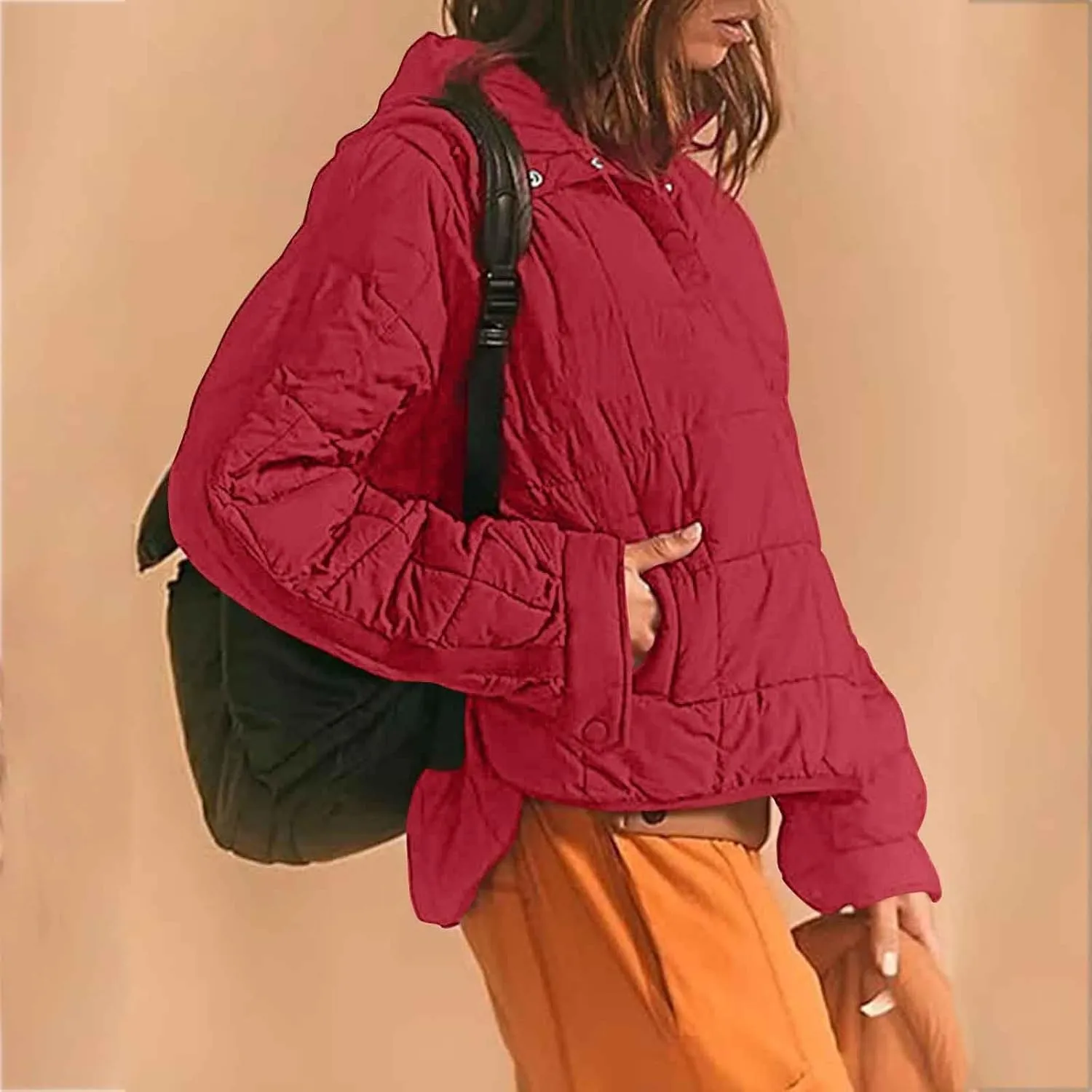 SMIDOW Womens Oversized Puffer Jacket Quilted Dolman Hoodies Lightweight Button Down Hooded Pullover Fall Winter Warm Clothes