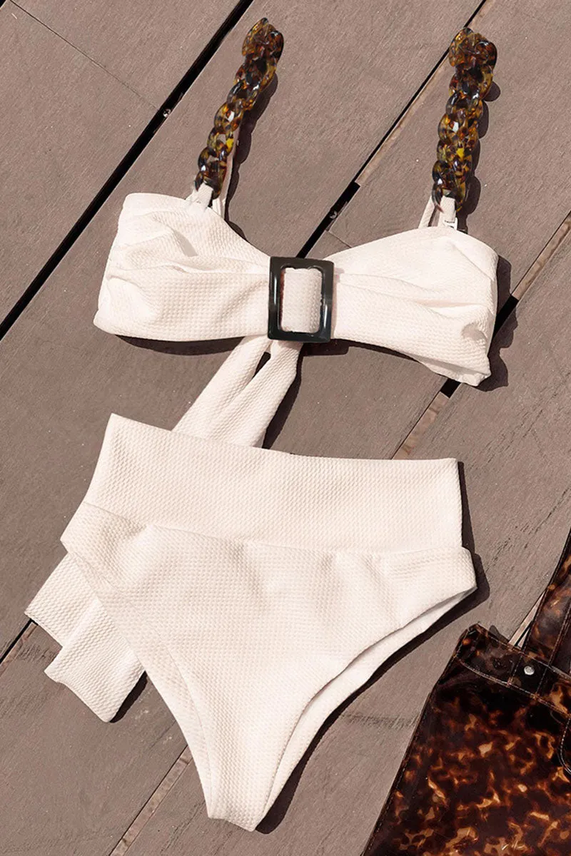 Solid Color Chic Chain Strap Tie Back Bikini