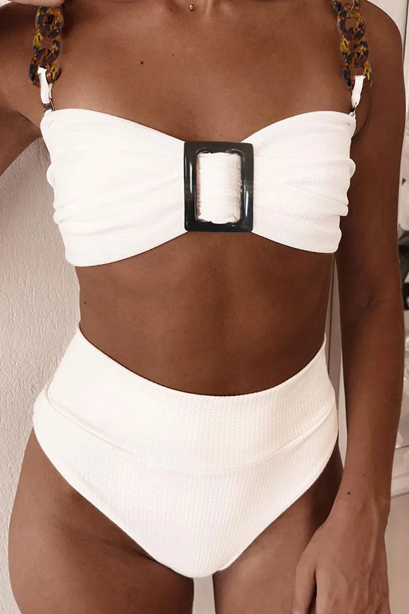 Solid Color Chic Chain Strap Tie Back Bikini