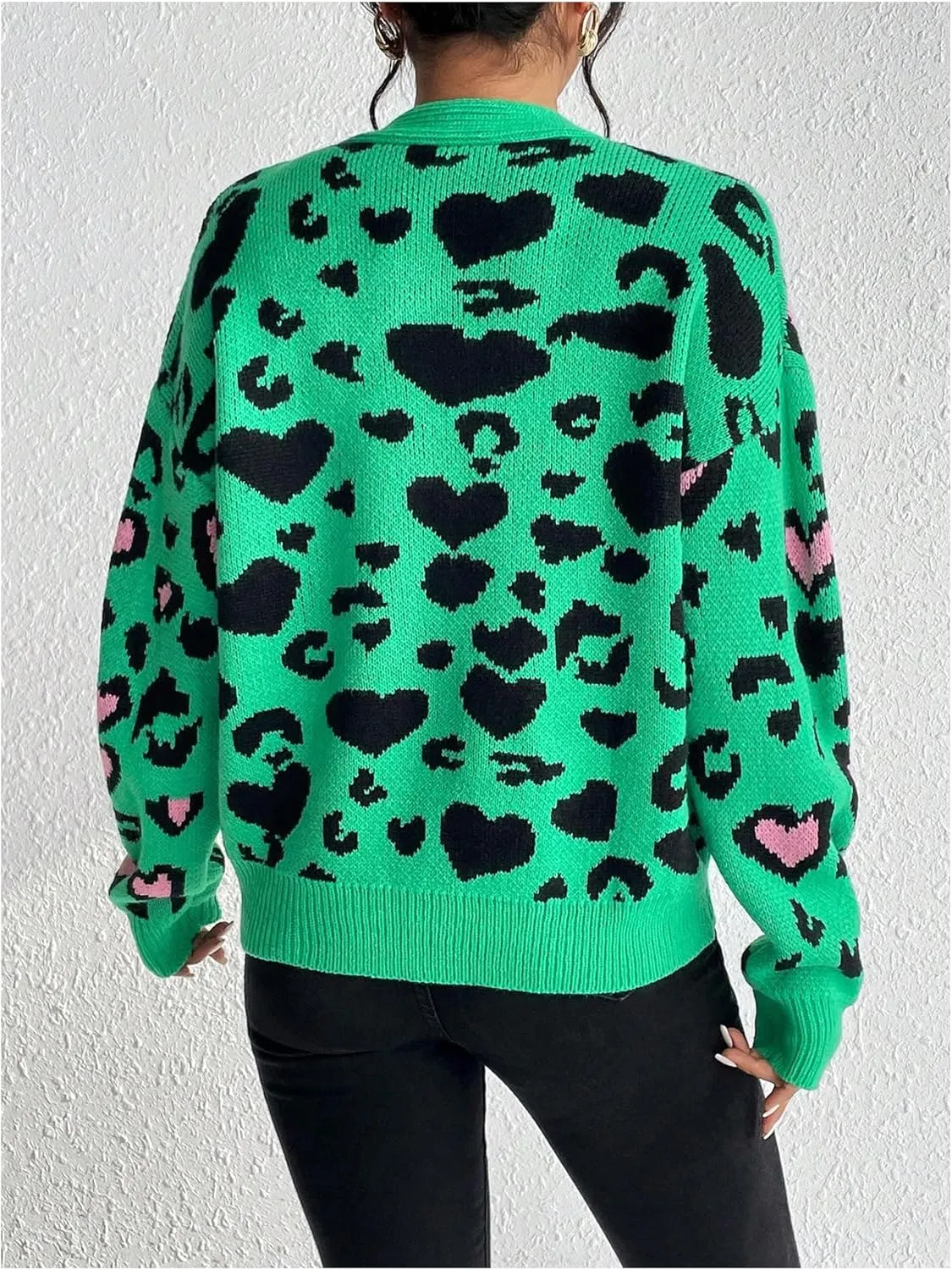 SOLY HUX Cardigan Sweaters for Women Leopard Print V Neck Button Down Long Sleeve Knit Cardigans