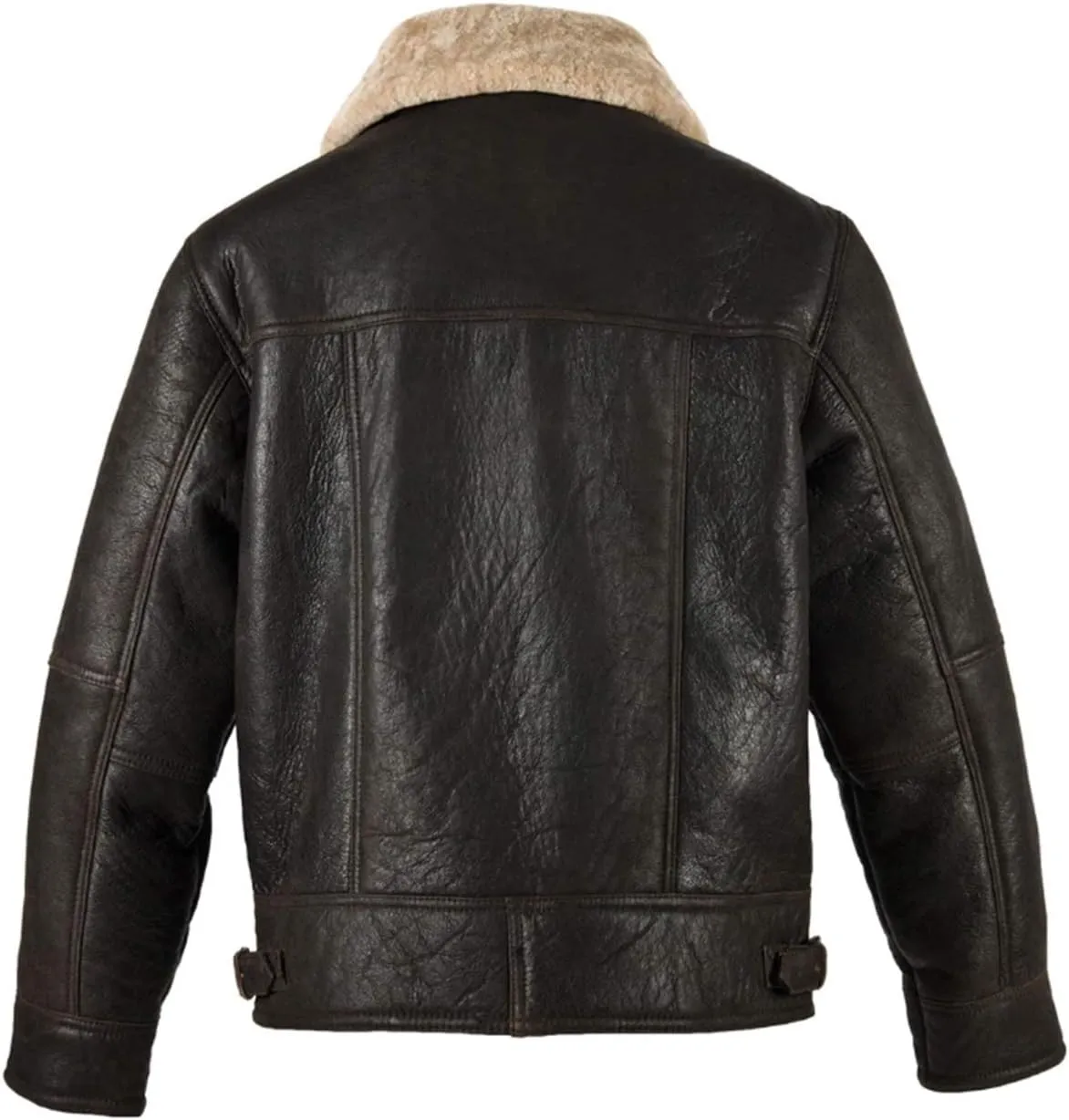 SpazeUp Mens Sheepskin Leather Jacket - Faux Shearling Brown Real Leather Bomber Jackets for Men