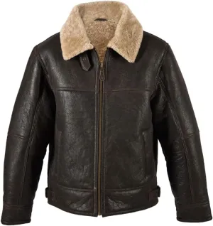 SpazeUp Mens Sheepskin Leather Jacket - Faux Shearling Brown Real Leather Bomber Jackets for Men
