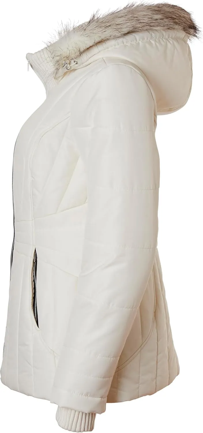 Sportoli Womens Winter Coat Faux Fur Trim Hooded Down Alternative Puffer Jacket