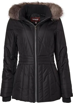 Sportoli Womens Winter Coat Faux Fur Trim Hooded Down Alternative Puffer Jacket