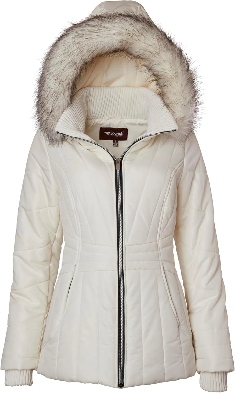 Sportoli Womens Winter Coat Faux Fur Trim Hooded Down Alternative Puffer Jacket