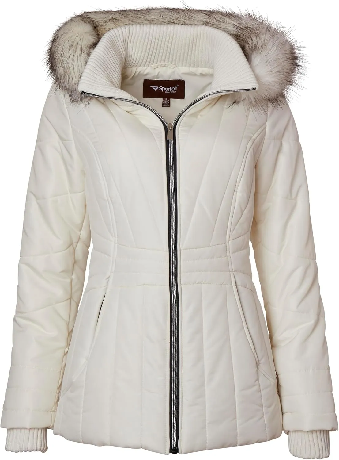 Sportoli Womens Winter Coat Faux Fur Trim Hooded Down Alternative Puffer Jacket